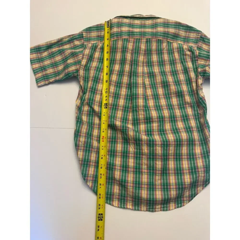 Ralph Lauren Boys Plaid Button Down Shirt Green Sz S 8-10 Cotton
